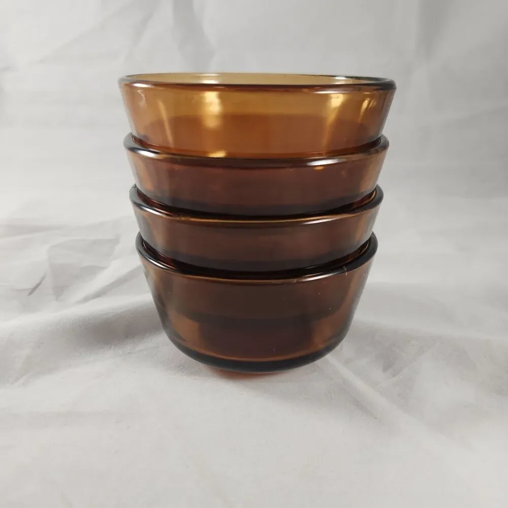 Set of 4 Vintage 1960s Anchor Hocking Amber 6 oz Glass Ramekins/Custard Cups